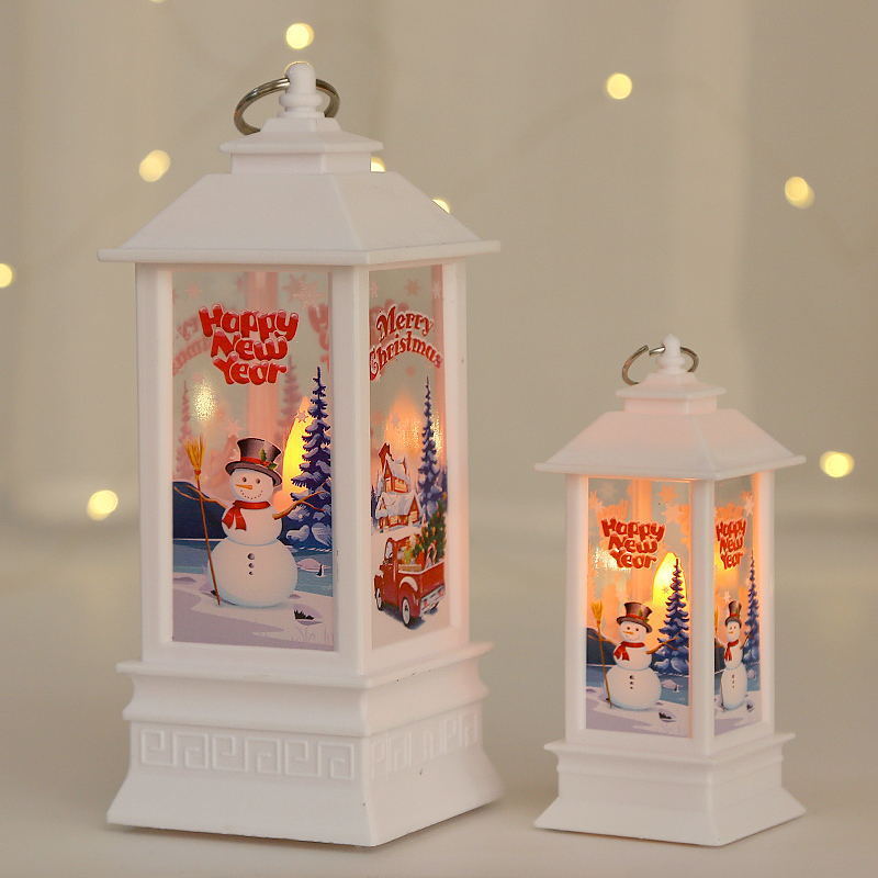 YIZHI Candlestick Snowman Santa Claus Plastic Lamp Battery Operate Christmas Decoration Hanging Christmas LED Snow Lantern Light