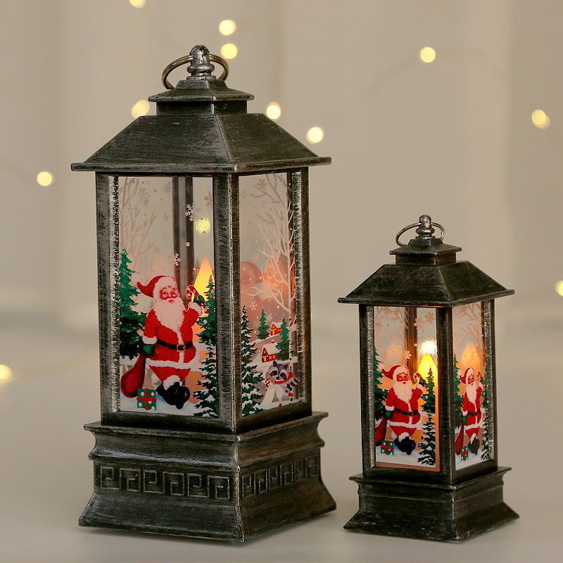 YIZHI Candlestick Snowman Santa Claus Plastic Lamp Battery Operate Christmas Decoration Hanging Christmas LED Snow Lantern Light