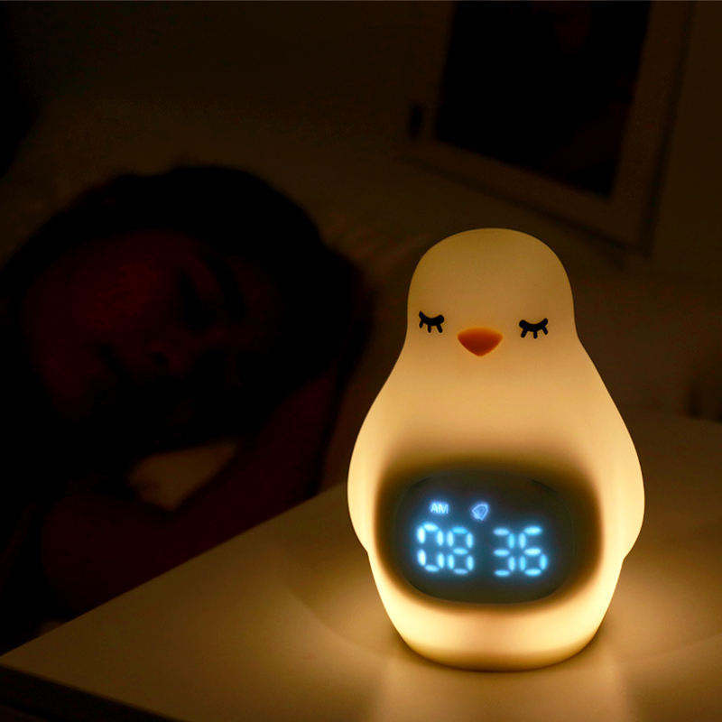 YIZHI European Hot Kids Baby Smart Table Clock ABS Silicone Night Light Cartoon Penguin Alarm Clock For Children Sleep Trainer