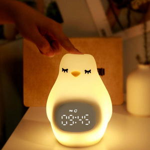 YIZHI European Hot Kids Baby Smart Table Clock ABS Silicone Night Light Cartoon Penguin Alarm Clock For Children Sleep Trainer