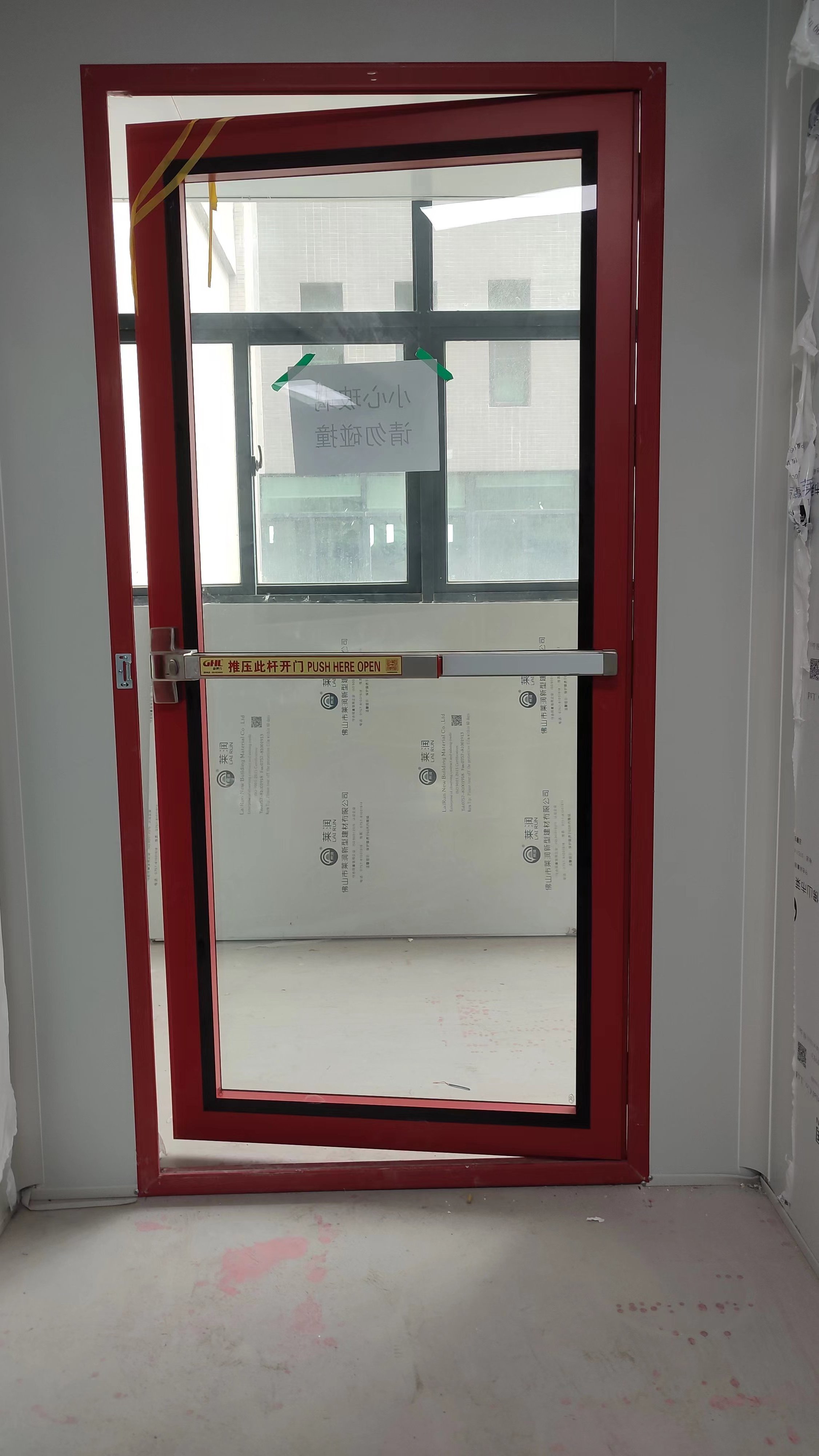 Tempered glass exit door with emergency pushing handle lock corridor safety escape exit glass door