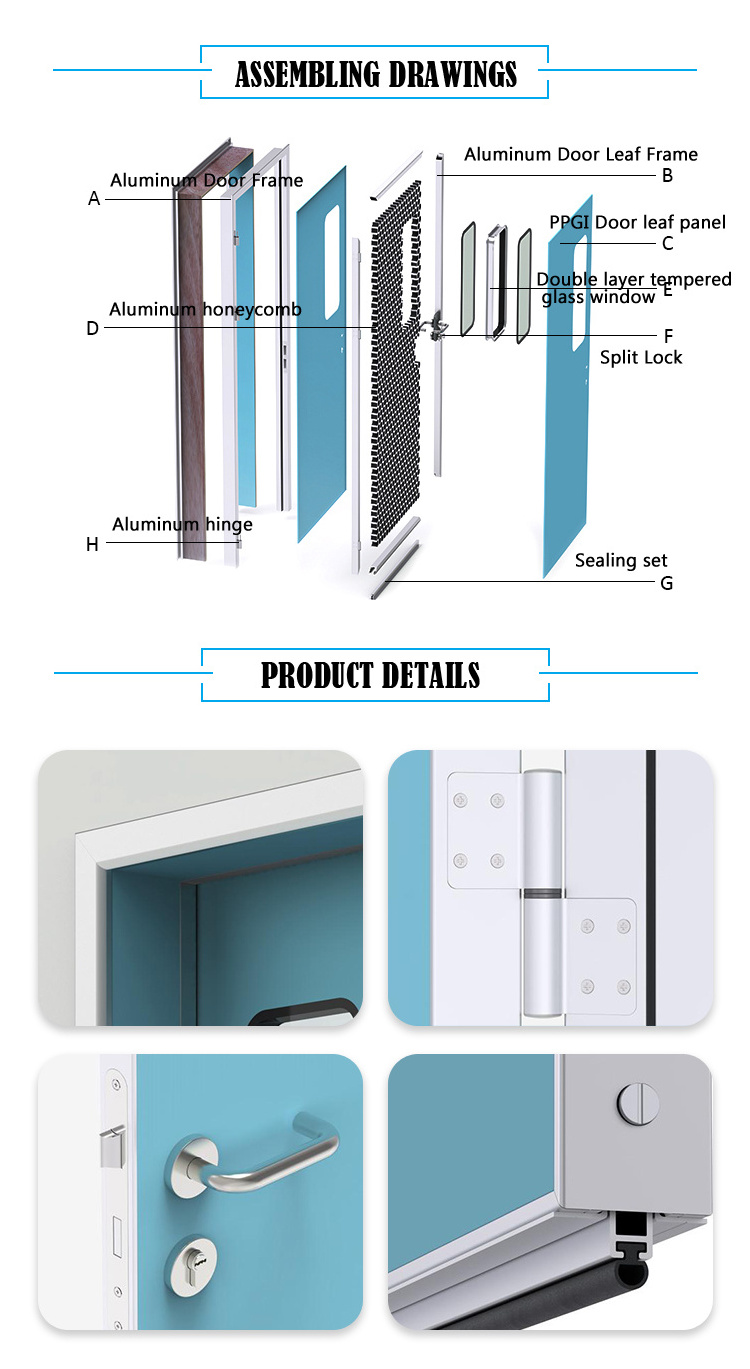 Hinged door system for operating theaters clean room, clinics and hospitals, laboratories, pharmacies