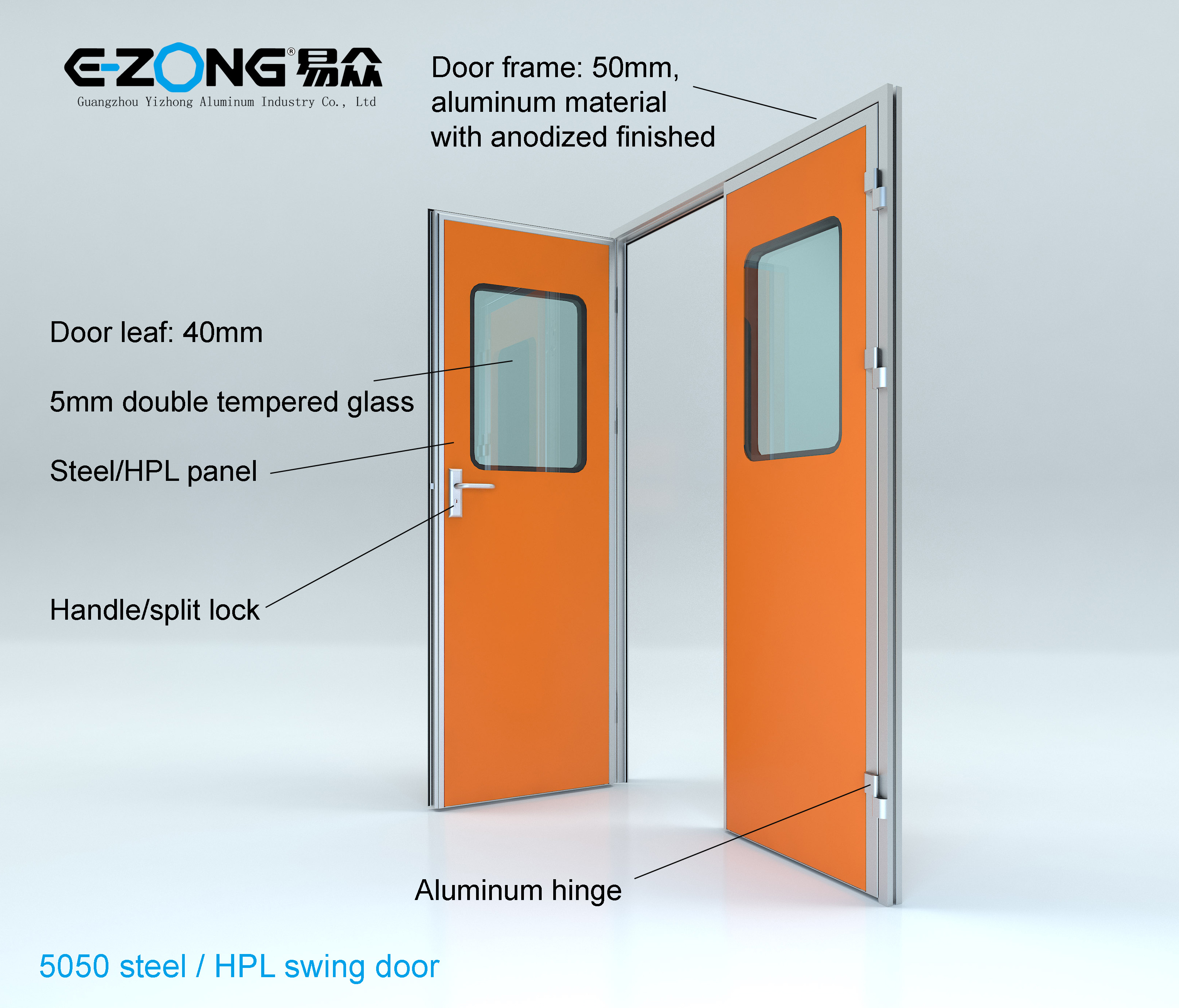 Cleanroom door steel or HPL swing door for hospital medical hermetic door