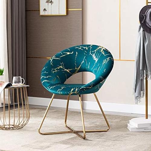 Atrovirens Accent Chair Velvet Vanity Desk Chair with Golden Legs Mid-Back Design for Living Room Leisure Style 1-Piece Set