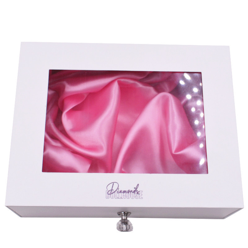 Custom luxury printing drawer gift wig box with satin insert packaging hair extension rigid cardboard box packaging