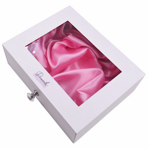 Custom luxury printing drawer gift wig box with satin insert packaging hair extension rigid cardboard box packaging