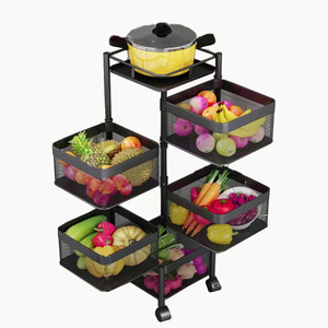 Kitchen storage rotatable shelf 5 Layer Rotating Practical Trolley Kitchen Square Shelf With Wheel Storage Rack