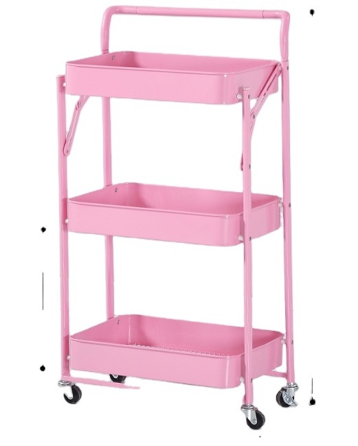 Three-layer metal shelving for home, kitchen, bathroom, debris storage, portable, foldable trolley