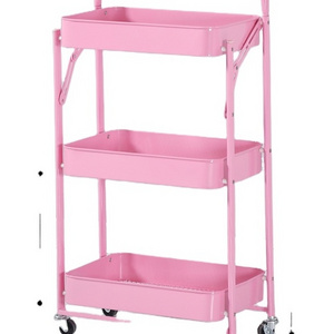 Three-layer metal shelving for home, kitchen, bathroom, debris storage, portable, foldable trolley