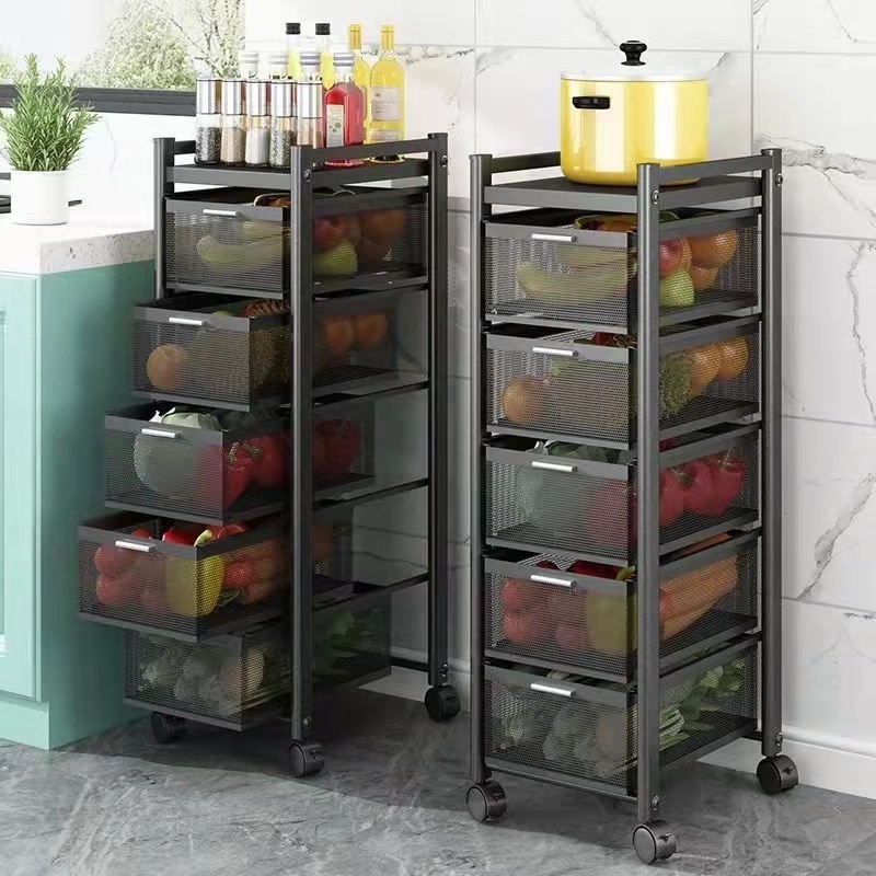 Kitchen drawer basket fruit and vegetable storage rack floor home multifunctional shelf with wheels