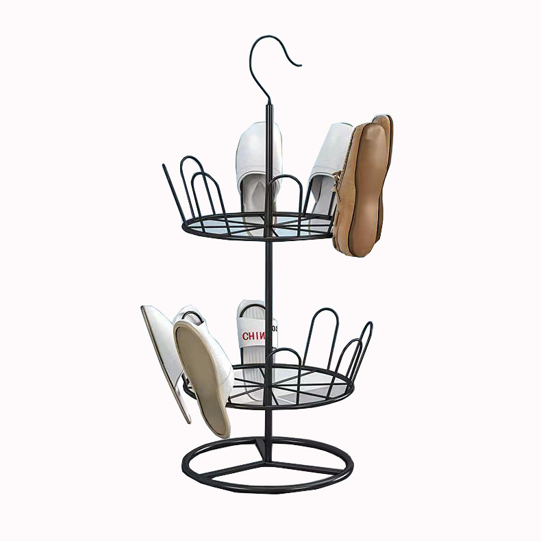 Closet Revolving Shoe Tree 3-tier Metal Revolving Shoe Rack Spinner Holds 18 Pairs Bronze Rotating Shoe Rack