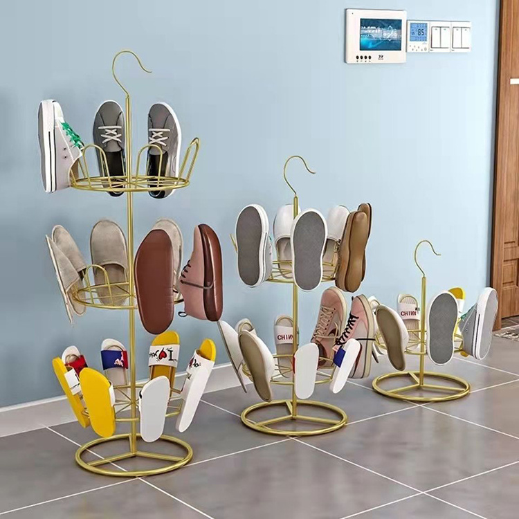 Closet Revolving Shoe Tree 3-tier Metal Revolving Shoe Rack Spinner Holds 18 Pairs Bronze Rotating Shoe Rack