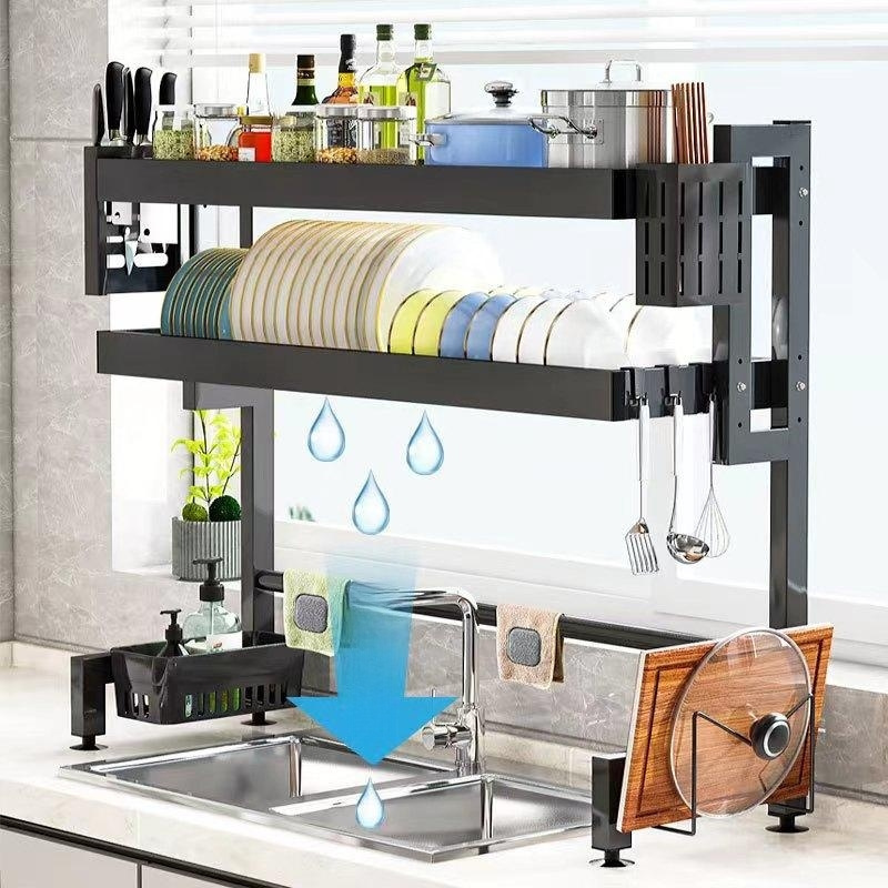 Adjustable Dish Rack Drainer Kitchen Organization Storage Space Saver Shelf Holder Tableware Drainer Organizer Dish Rack