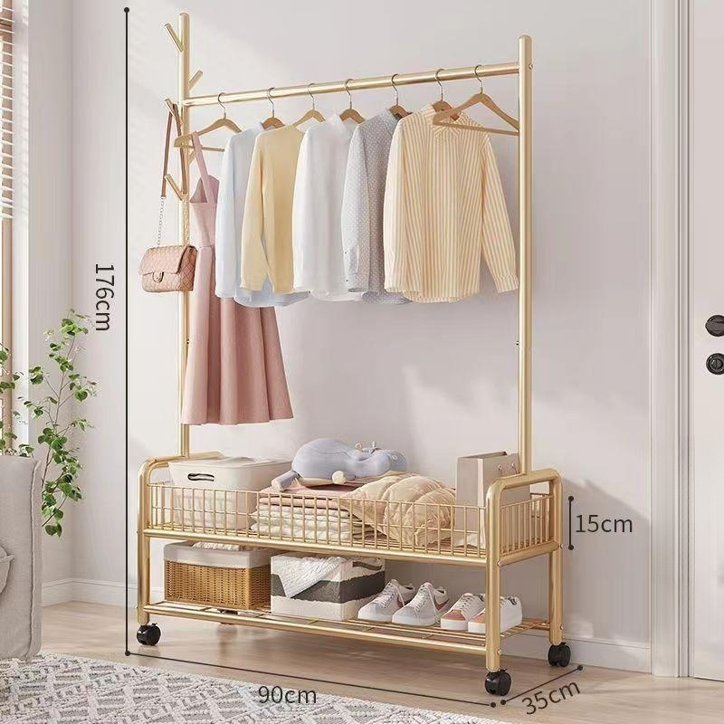 Multi-Functional Mobile Hat Bag and Coat Rack Simple Clothes Hanger with Drying Function Metal Storage for Bedroom Bathroom