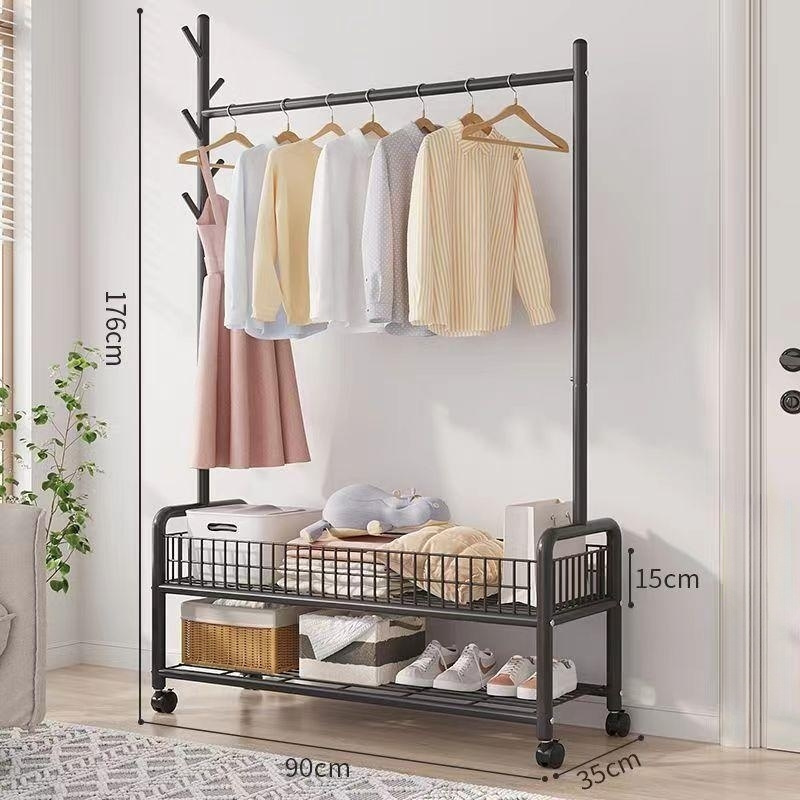 Multi-Functional Mobile Hat Bag and Coat Rack Simple Clothes Hanger with Drying Function Metal Storage for Bedroom Bathroom