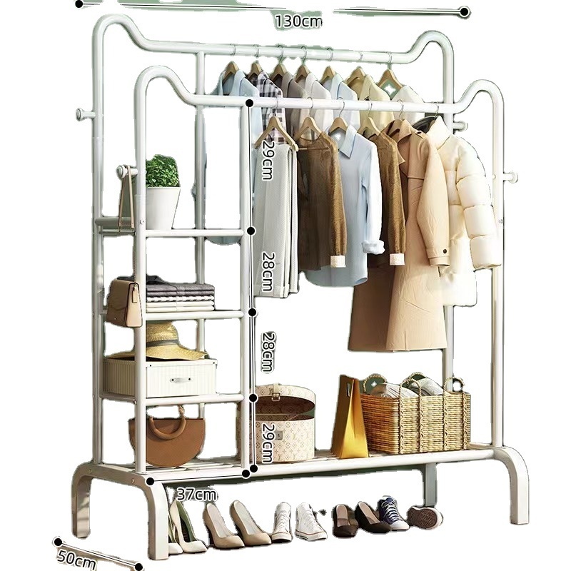 Balcony Clothes Storage Rack Double Rod Hanger Household Clothes Drying Rack