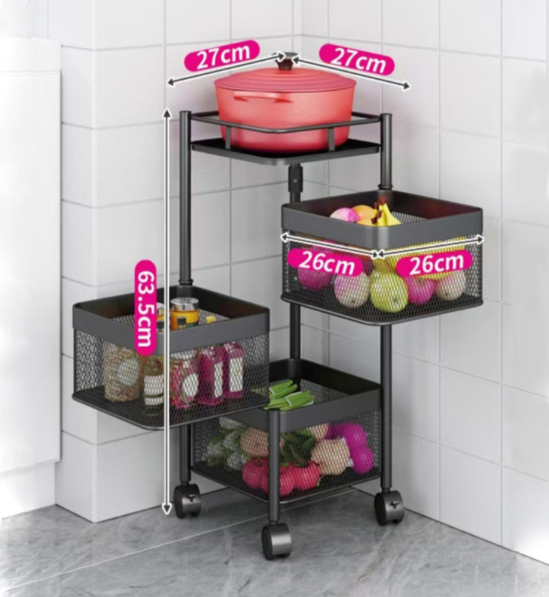 Kitchen storage rotatable shelf 5 Layer Rotating Practical Trolley Kitchen Square Shelf With Wheel Storage Rack