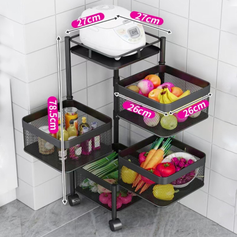 Kitchen storage rotatable shelf 5 Layer Rotating Practical Trolley Kitchen Square Shelf With Wheel Storage Rack