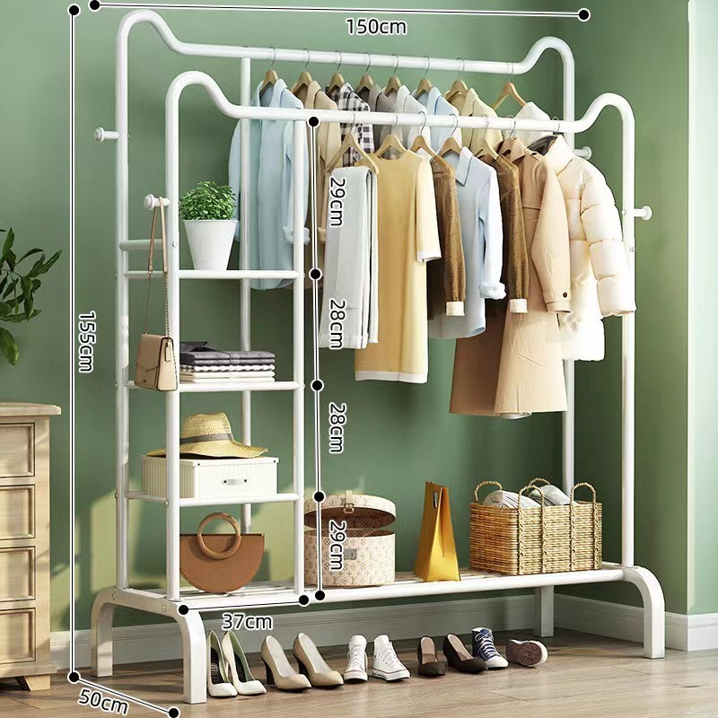 Balcony Clothes Storage Rack Double Rod Hanger Household Clothes Drying Rack