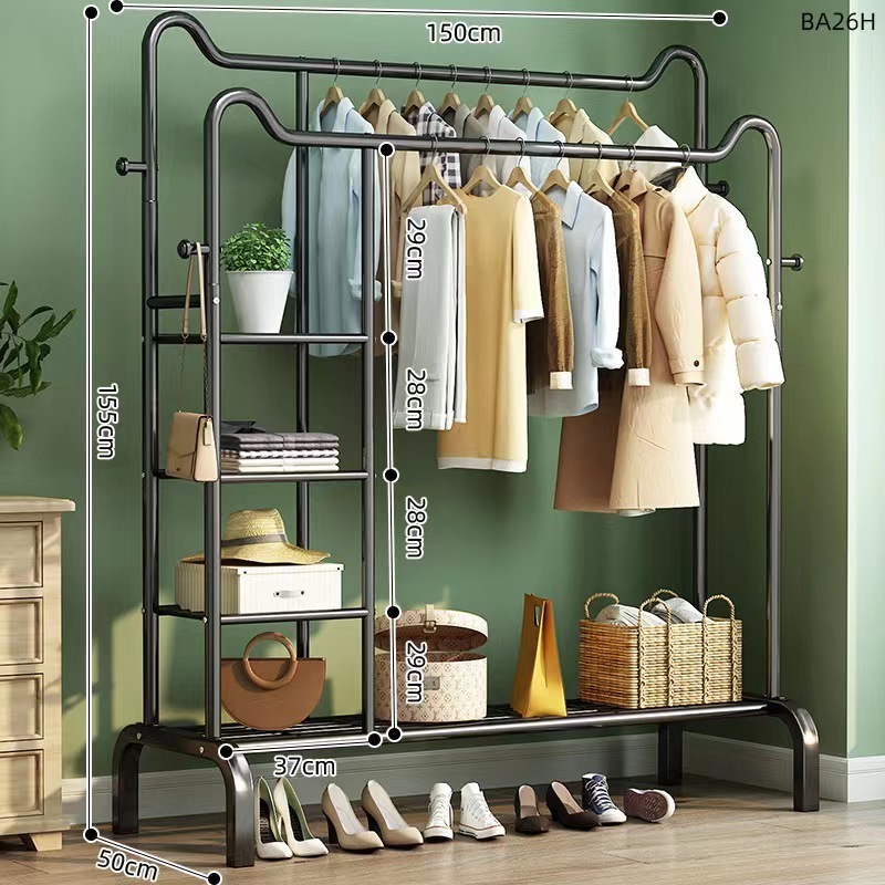 Balcony Clothes Storage Rack Double Rod Hanger Household Clothes Drying Rack