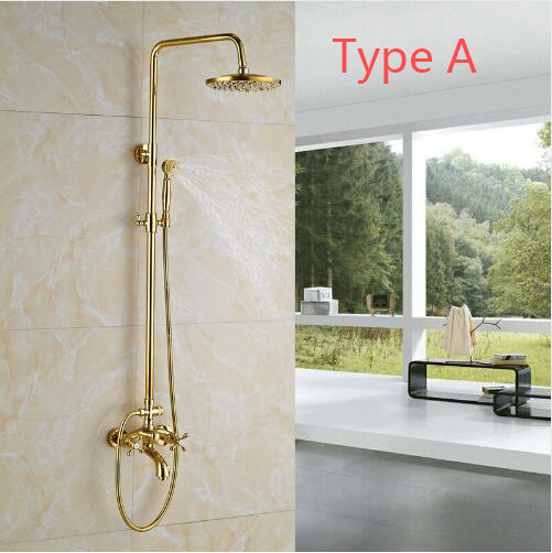 Luxury Golden Bathroom Shower Mixer Taps Wall Mounted 8