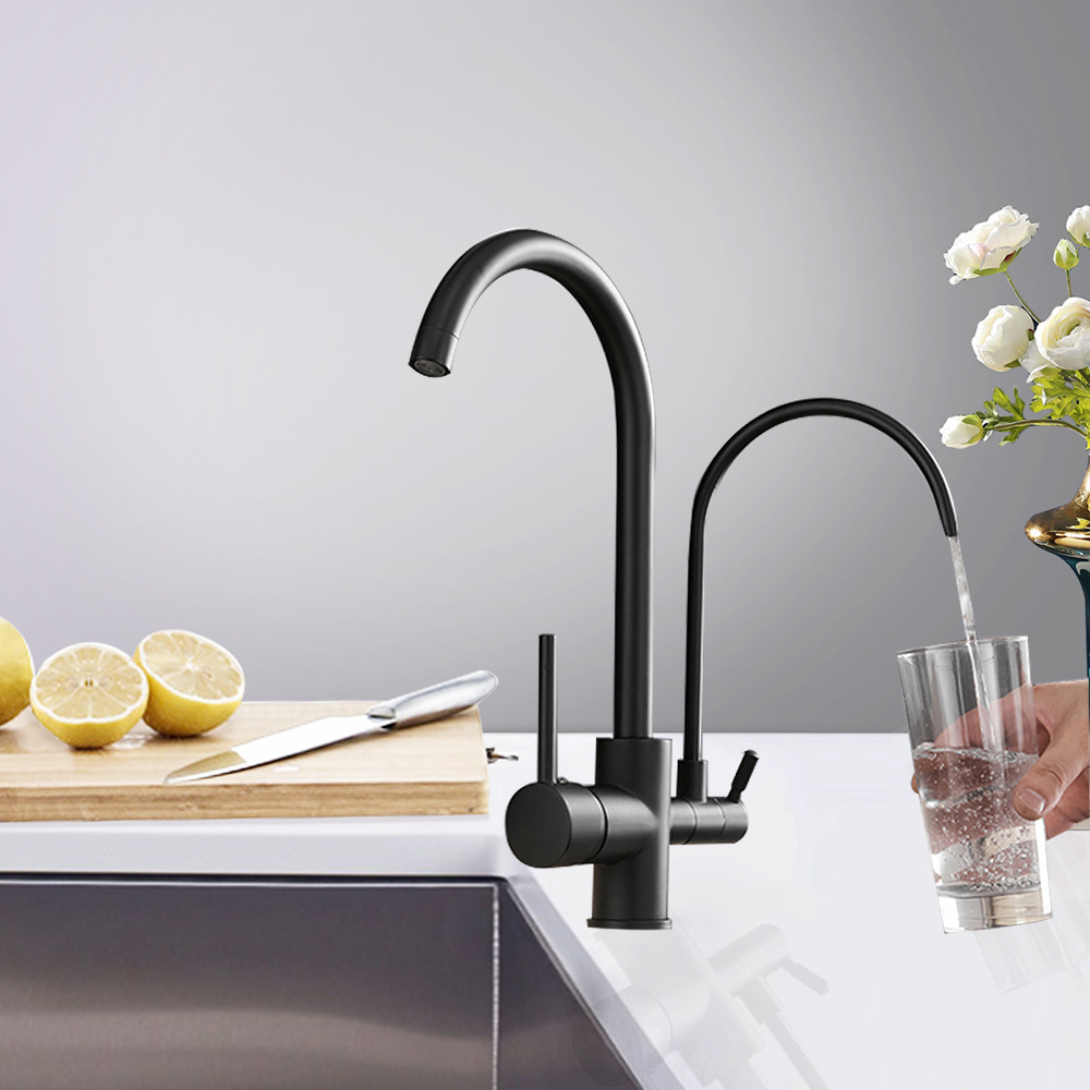 Matte Black Filtered Crane For Kitchen 360 Rotation Water Filter Tap Deck Mount Sink Mixer Kitchen Faucet