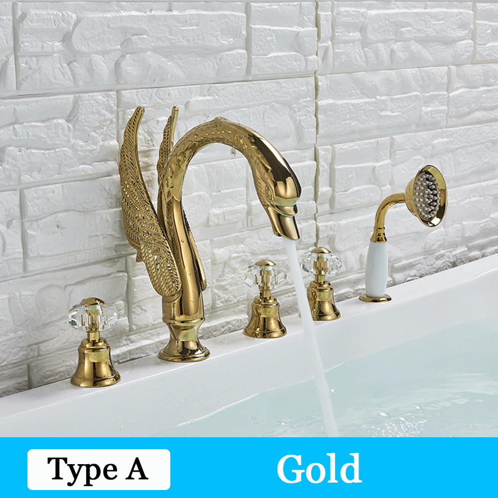 Gold Bathroom Sink Faucet Basin Mixer Tap Swan Style Vessel Faucet With Hand Shower Bath Faucet Basin Taps Water tap