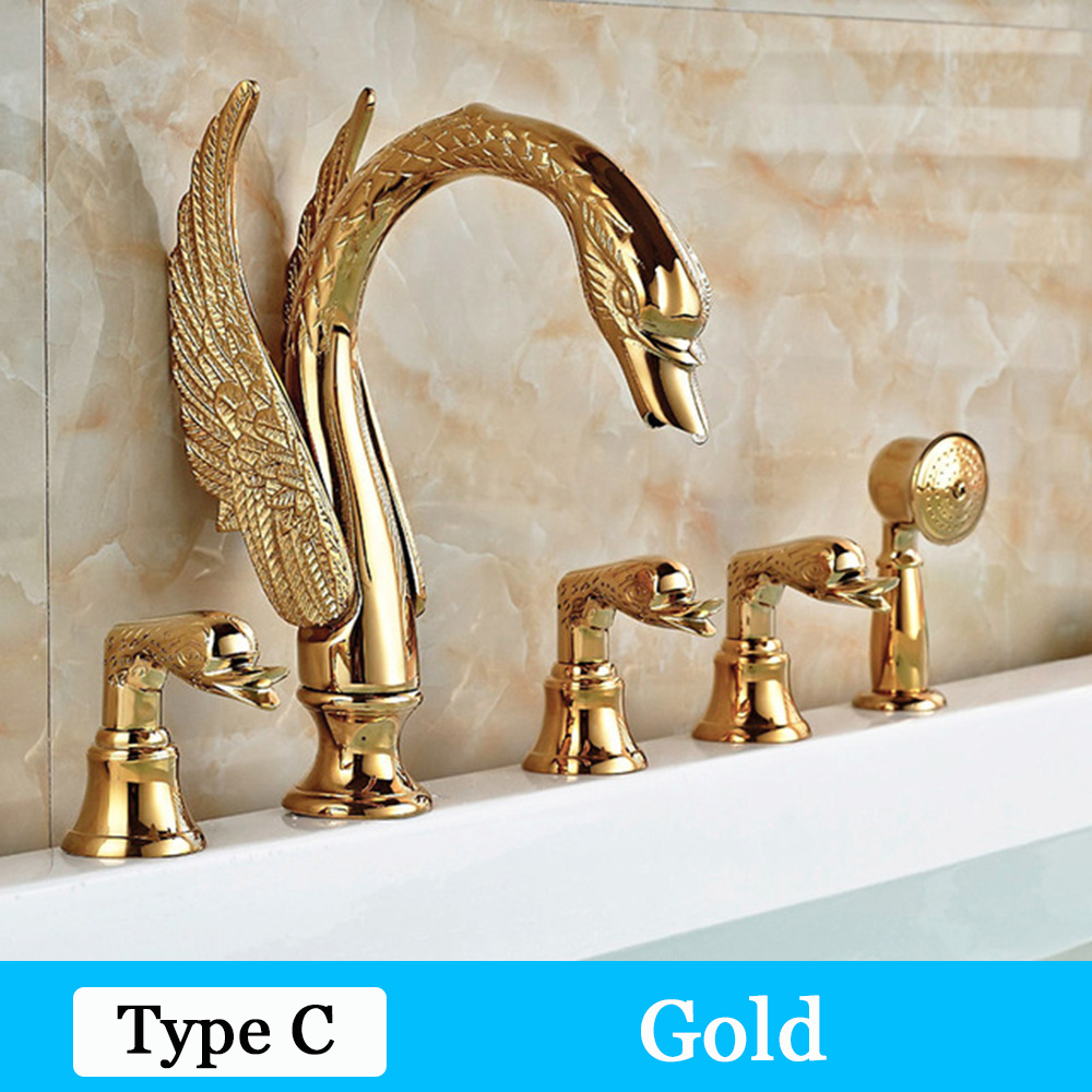 Gold Bathroom Sink Faucet Basin Mixer Tap Swan Style Vessel Faucet With Hand Shower Bath Faucet Basin Taps Water tap