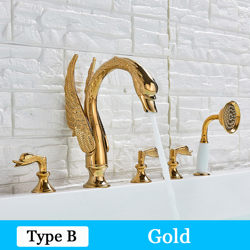 Gold Bathroom Sink Faucet Basin Mixer Tap Swan Style Vessel Faucet With Hand Shower Bath Faucet Basin Taps Water tap