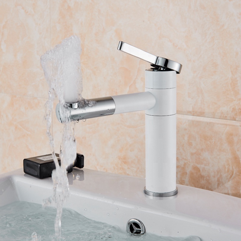 Basin faucet White and Silver Basin Tap 360 Degree Rotate Chrome Bathroom Faucets Single Hand Hot Cold Water Faucet