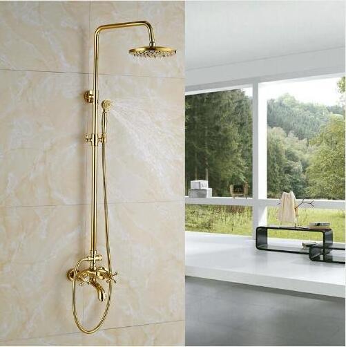 Luxury Golden Bathroom Shower Mixer Taps Wall Mounted 8