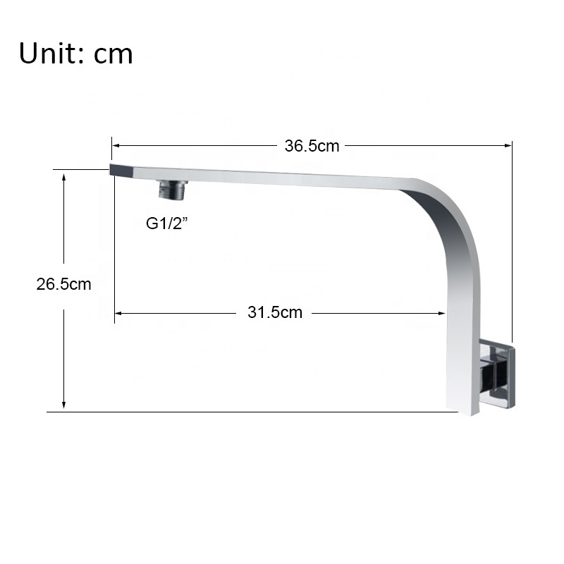 Matte Black Square Stainless Steel Gooseneck Shower Arm Square Rainfall Wall Mounted Shower Pipe For Shower Head