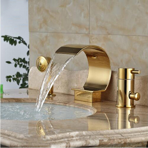 Luxury Gold Color 3 Pcs Chrome Polished Bathtub Bath Tub Waterfall Faucet with Handheld Shower