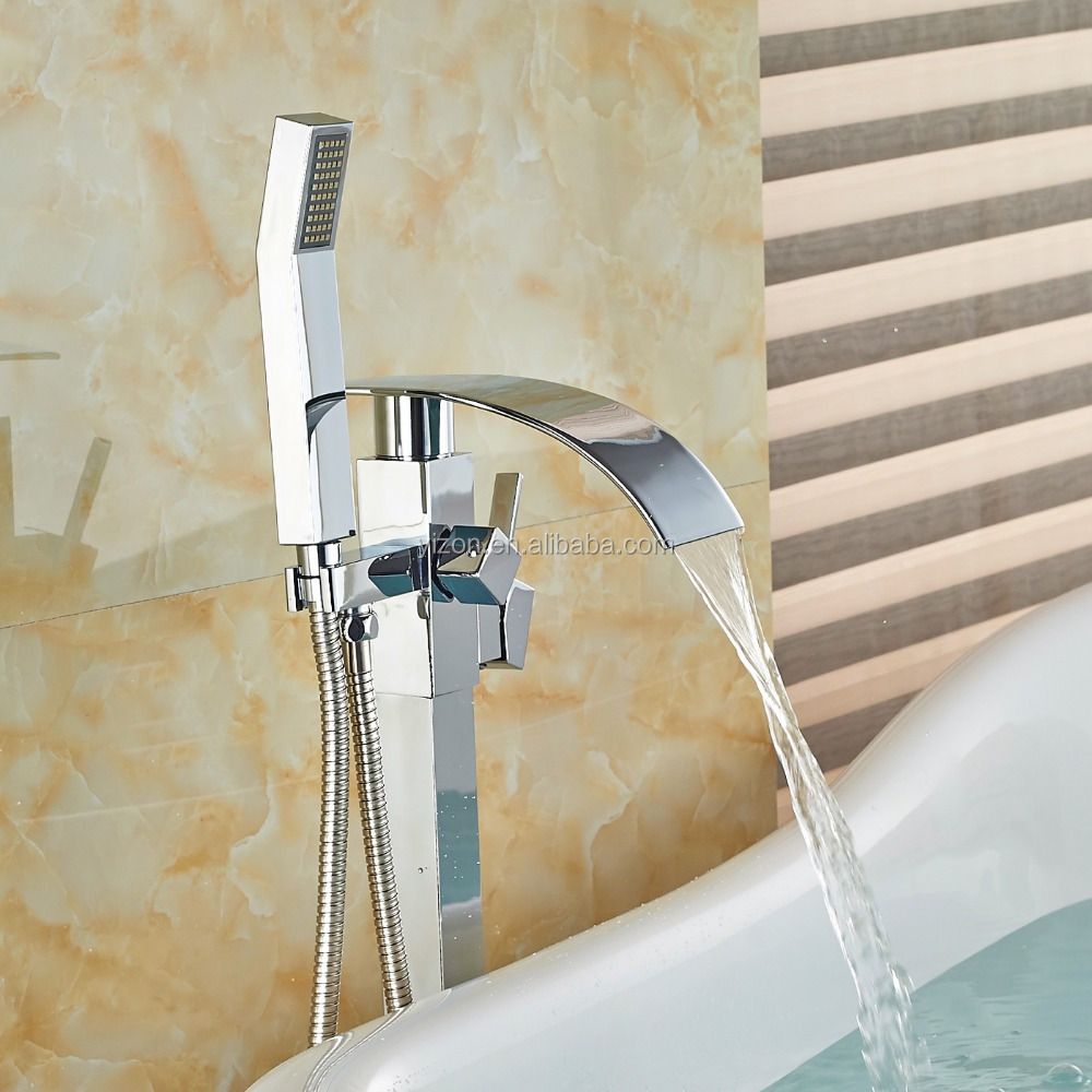 Wholesale And Retail Free Standing Bathroom Bathtub Faucet + Handheld Shower Chrome Finish Single Handle Tub Mixer Taps