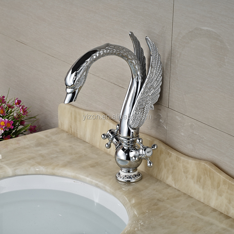 Luxury Chrome Animal Swan Shape High Grade Basin Sink Faucet Dual Handle One Hole Deck Mounted Bathroom Mixer Taps