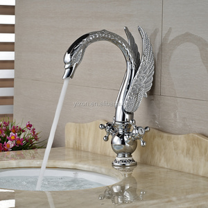 Luxury Chrome Animal Swan Shape High Grade Basin Sink Faucet Dual Handle One Hole Deck Mounted Bathroom Mixer Taps