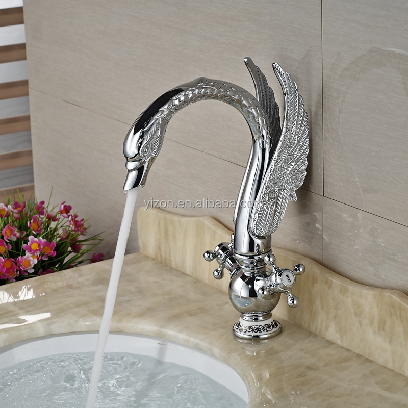 Luxury Chrome Animal Swan Shape High Grade Basin Sink Faucet Dual Handle One Hole Deck Mounted Bathroom Mixer Taps