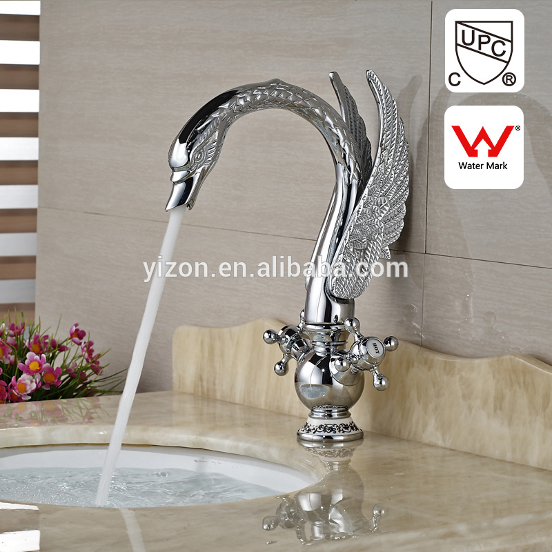 Luxury Chrome Animal Swan Shape High Grade Basin Sink Faucet Dual Handle One Hole Deck Mounted Bathroom Mixer Taps