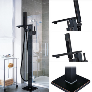 Oil Rubbed Bronze Long Spout Bathtub Faucet Floor Mounted Bathroom Tub Mixers with Hand Shower Single pole Claw foot Bath Shower