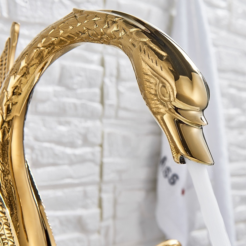 2019 New Arrivals  Luxury Golden Swan  Faucet Deck Mounted  Dual Handles Hot Cold Water Mixer Tap washroom Basin Sink Faucet