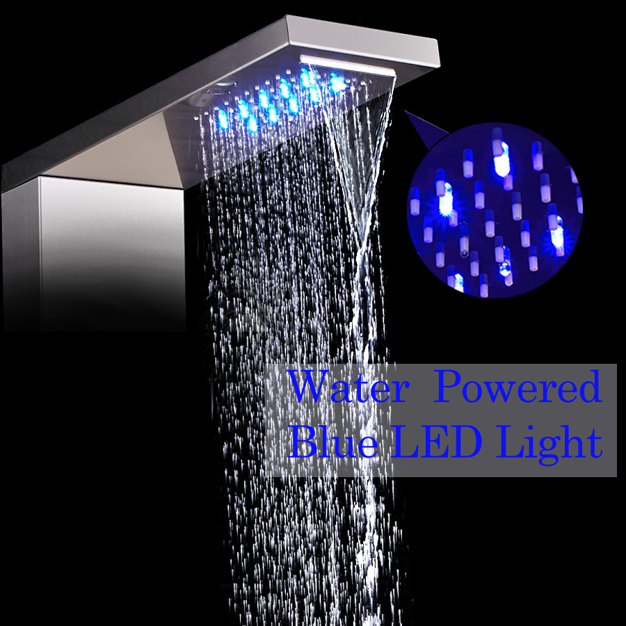 Luxury LED Shower Column Faucet Brushed Nickel SPA Massage Jet Shower Panel Tower Tap Digital Temperature Screen Bathroom Faucet