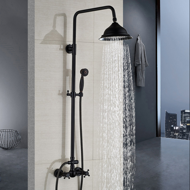 Bathroom 8'' Rainfall Shower Head  Dual Handle  Oil Rubbed Bronze  Brass Shower Set Faucet Wall Mounted With  Handshower