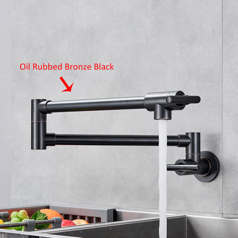 Oil Rubbed Bronze Brass Pot Filler Tap Wall Mounted Kitchen Faucet Single Cold Single Hole Tap Rotate Folding Spout