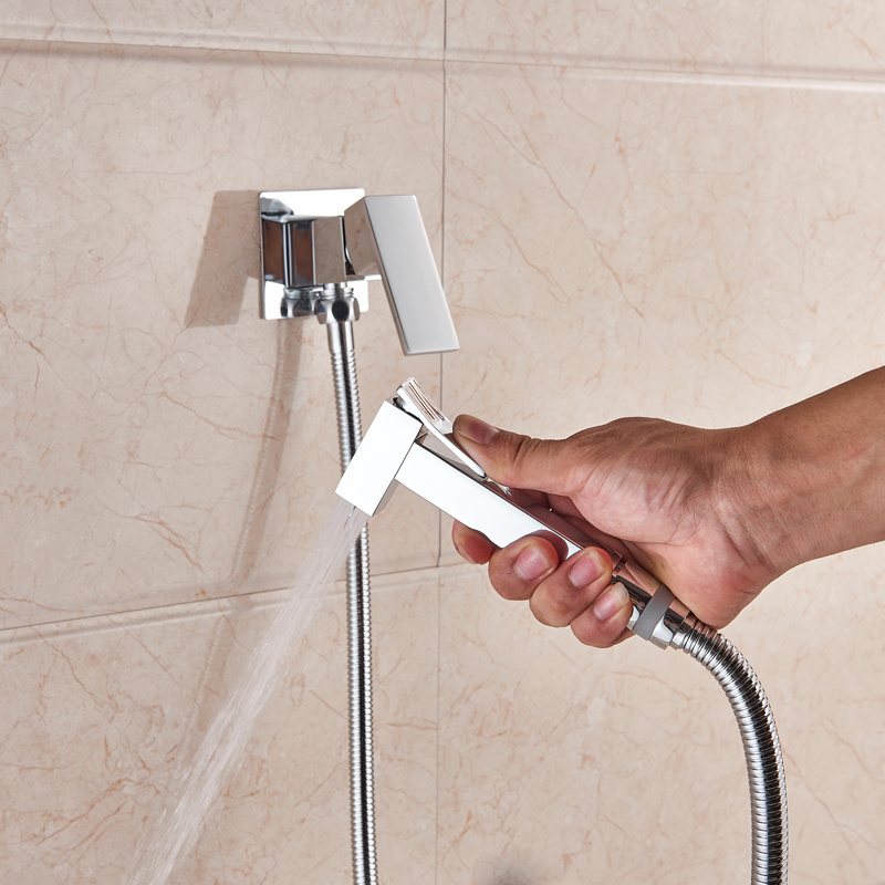 Bidet Faucet Brass Shower Tap Washer Mixer Cold Hot Water Mixer Crane Square Shower Sprayer Head Tap Toilet Faucets