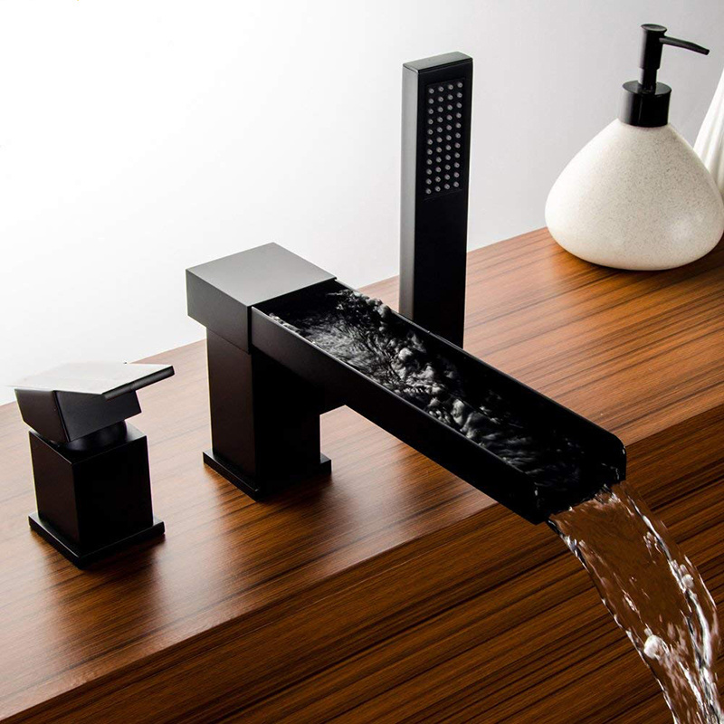 Matte Black Waterfall Bathtub Faucet With Pull Out Hand Shower Single Lever Mixer Tap Waterfall Basin Faucet Tap