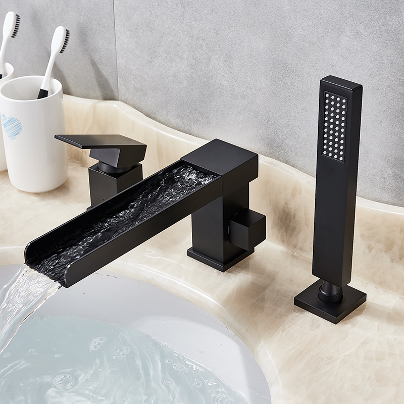 Matte Black Waterfall Bathtub Faucet With Pull Out Hand Shower Single Lever Mixer Tap Waterfall Basin Faucet Tap