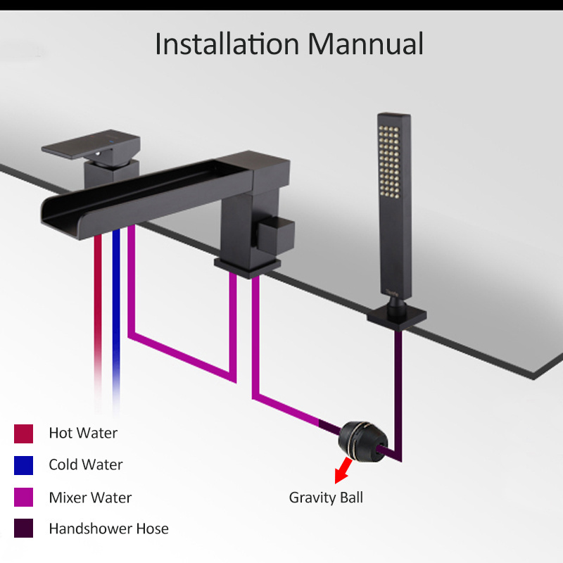 Matte Black Waterfall Bathtub Faucet With Pull Out Hand Shower Single Lever Mixer Tap Waterfall Basin Faucet Tap