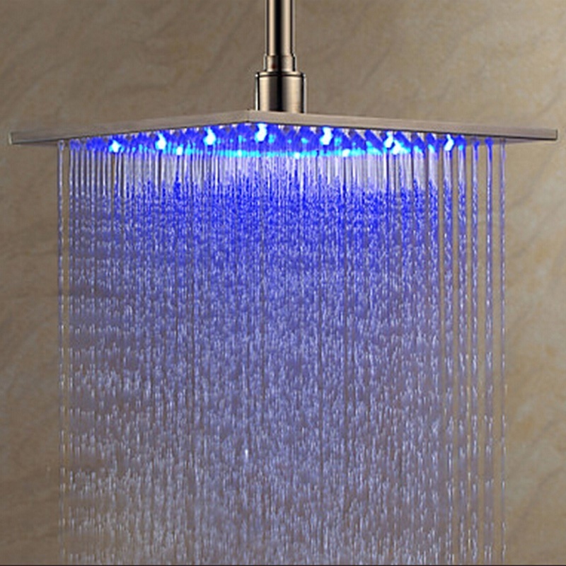 Black Rainfall Shower Head LED Light 16