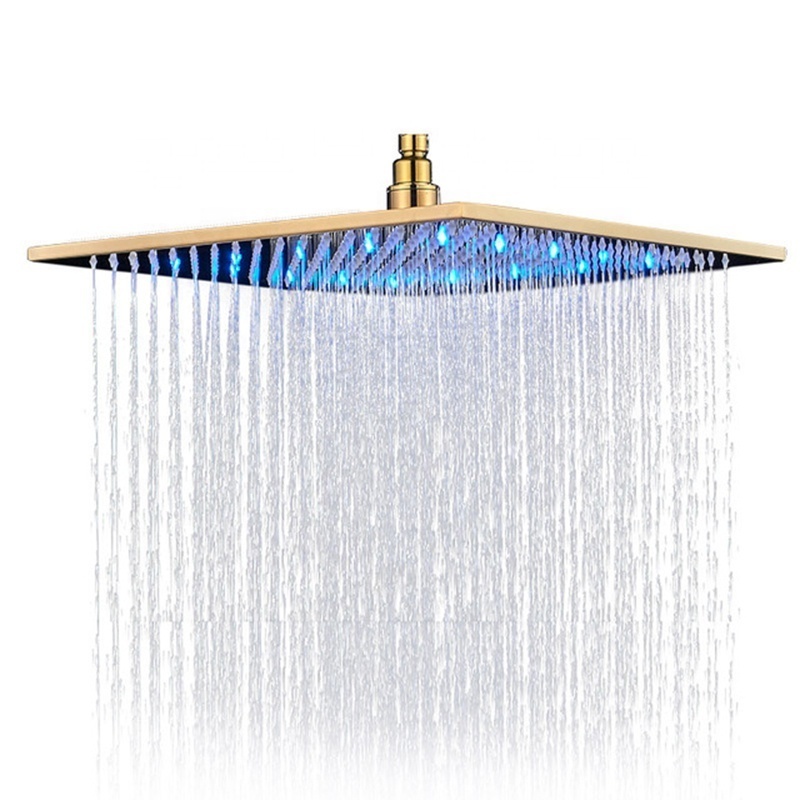 Black Rainfall Shower Head LED Light 16