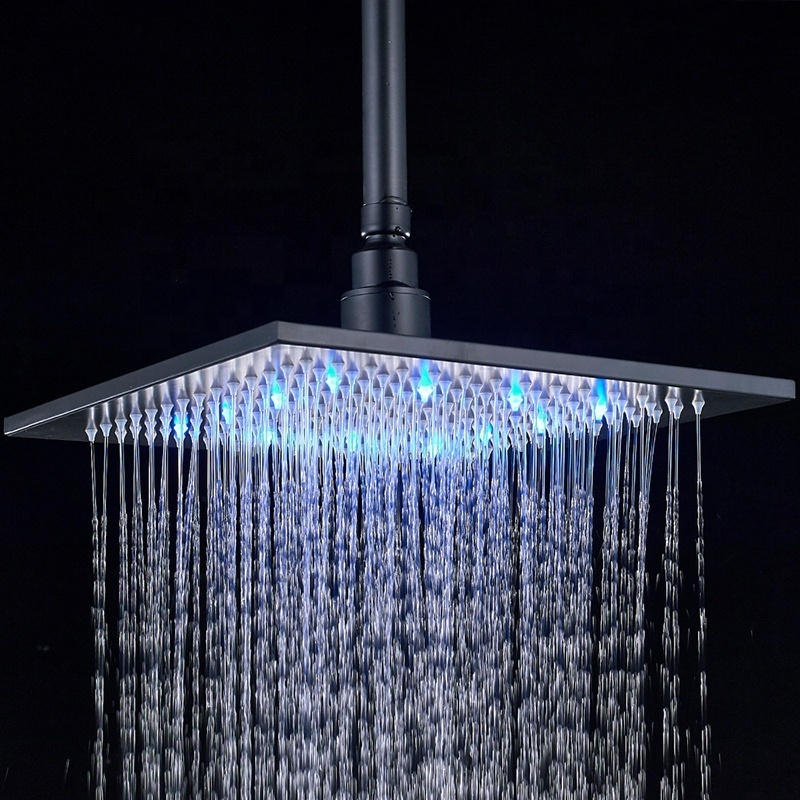 Black Rainfall Shower Head LED Light 16